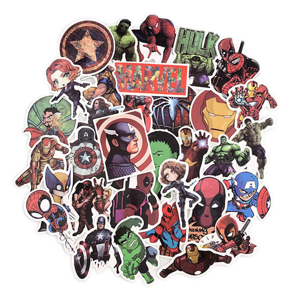50Pcs Marvel The Avengers Cartoon Stickers Waterproof For Laptop Moto Skateboard Luggage Guitar Furnitur Sticker