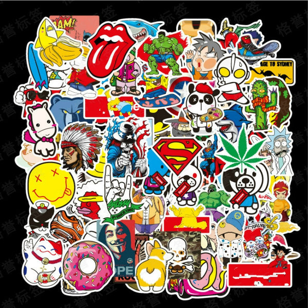 100 pcs/pack Classic Fashion Style Graffiti Stickers For Moto car & suitcase cool laptop stickers Skateboard sticker